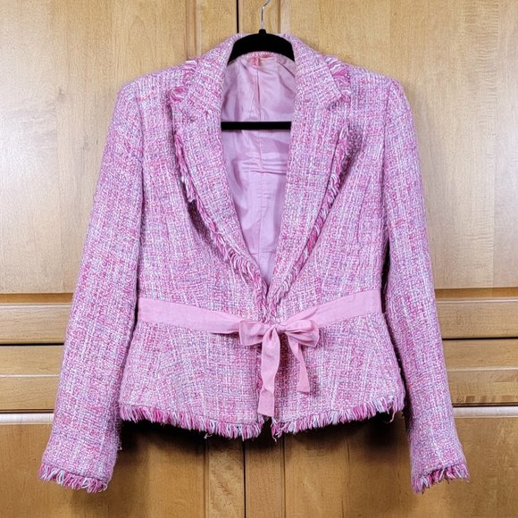 Saffron Jackets & Blazers - Saffron Brand Tailored Pink Tweed Jacket w/Ribbon Tie - 6